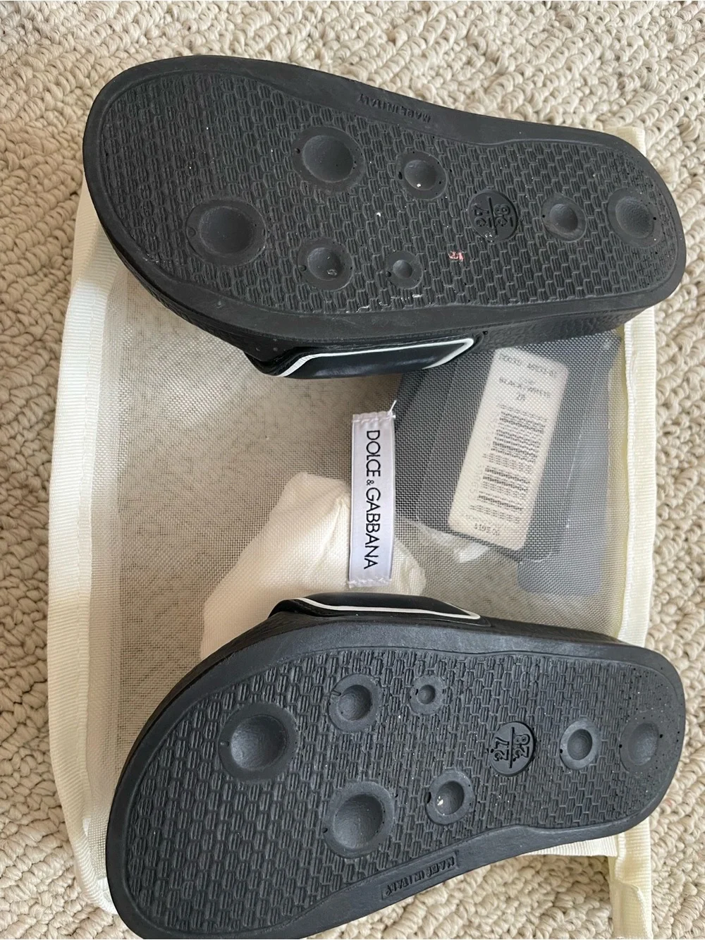 Dolce & Gabbana Black Kids D&G Logo Slide Sandals with White Trim